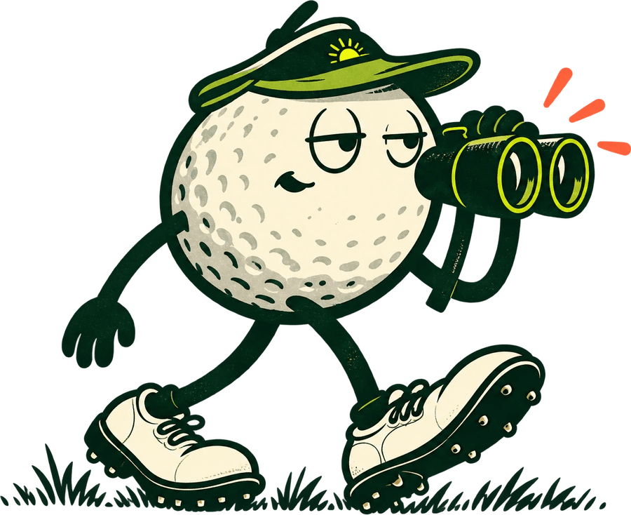 Bogey, the GolfScan golf ball, looking through binoculars